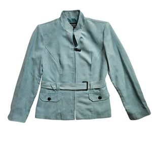 Faux Suede Jacket Women Belted Utility Safari Jacket Size 6P Rare